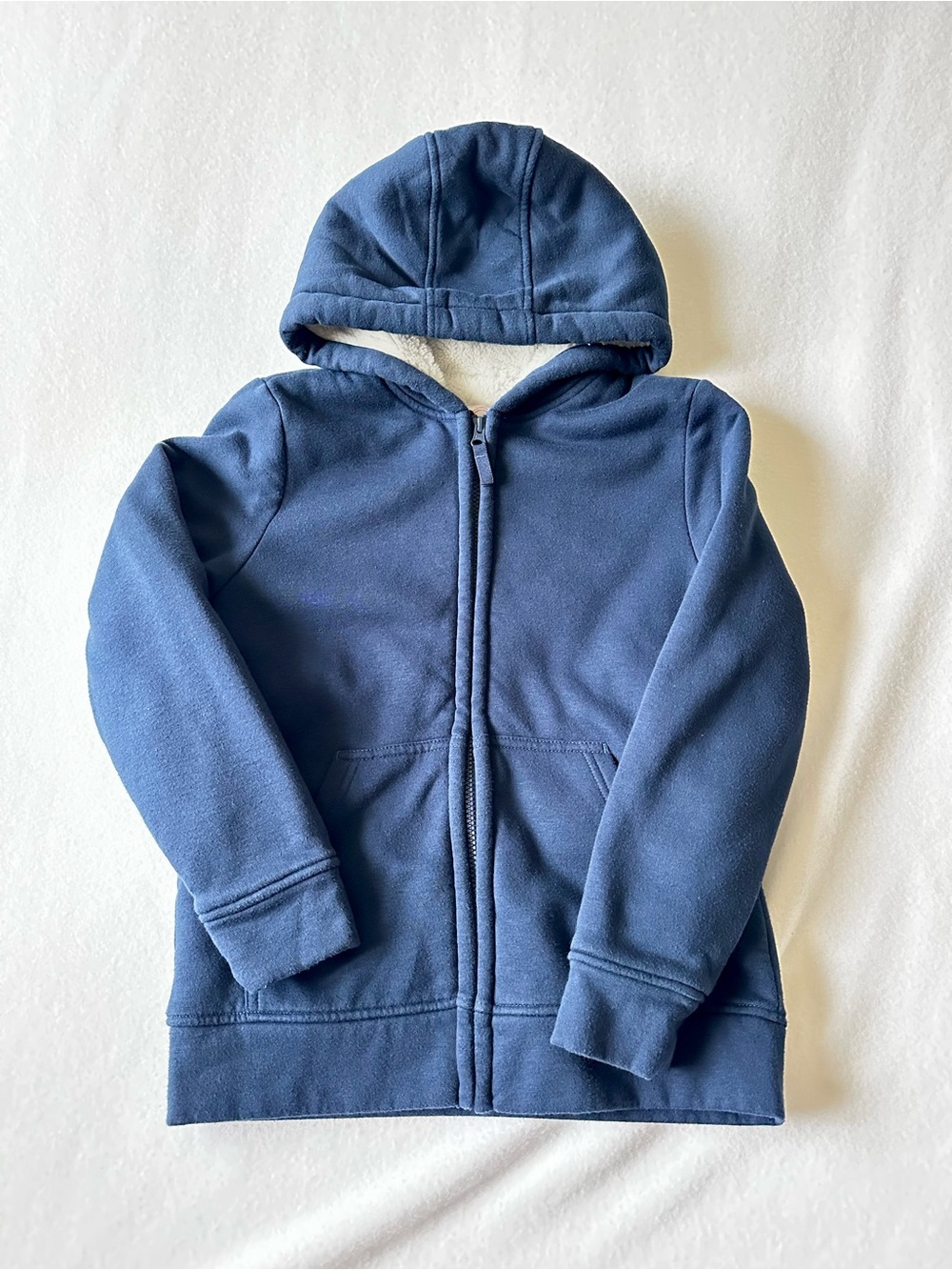 Wonder Nation Boys Zip Hoodie Large 10/12 Navy Blue Faux Sherpa Lined Jacket